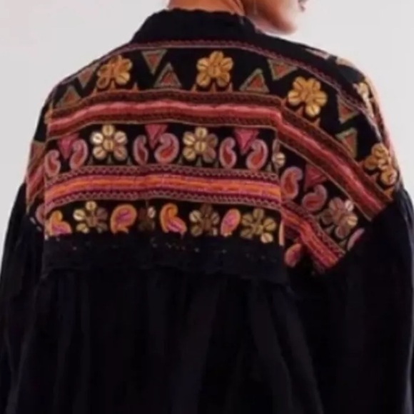 Free People Savannah Bed Jacket Embroider Lace PaisleyPrint Sequin BlackPurple - Picture 3 of 5